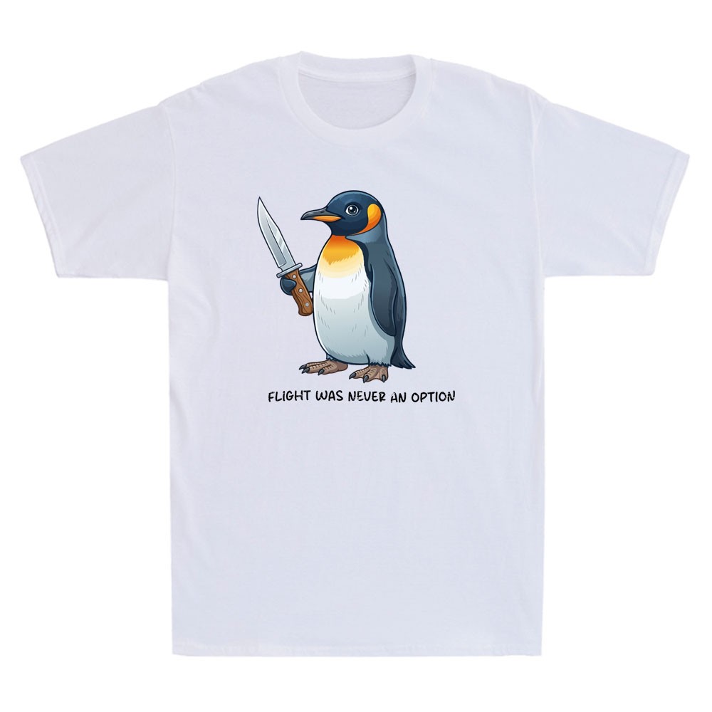 Flight Was Never An Option Funny Penguin With Knife Meme Novelty Men's T-Shirt gallery