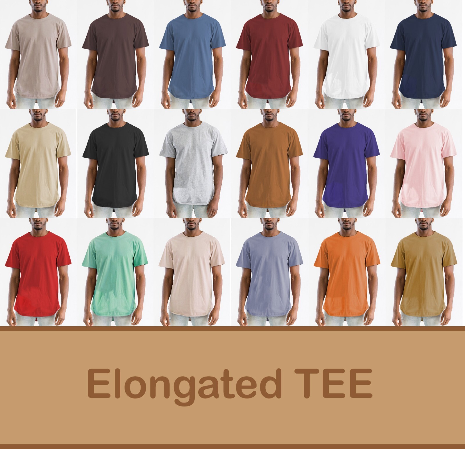 MENS Elongated tee Extended Scallop Round Neck Hipster Hip Hop T-Shirt gallery
