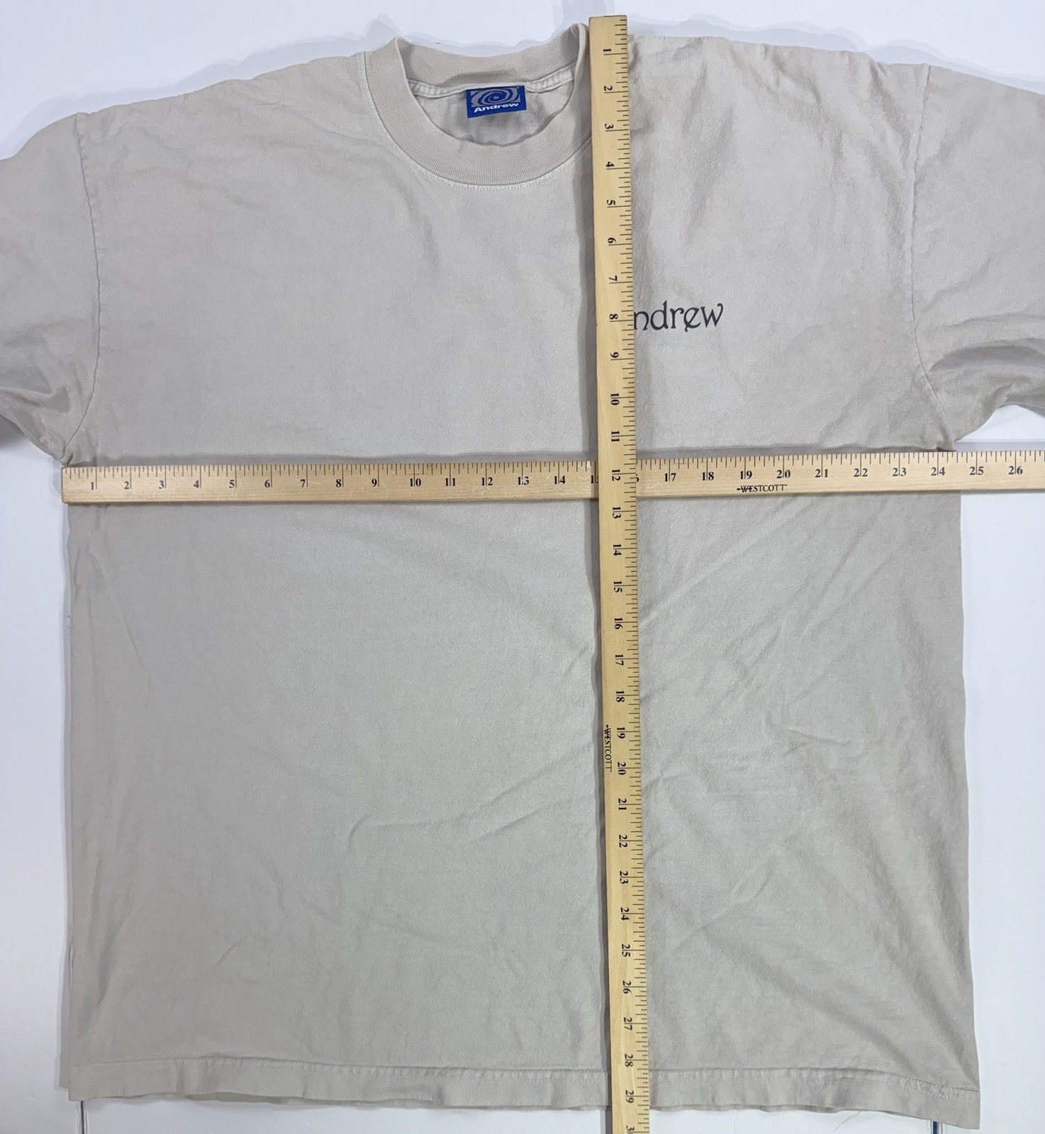 Vintage Andrew USA Made Minimalist Graphic T Shirt Tan Beige XL 90s gallery