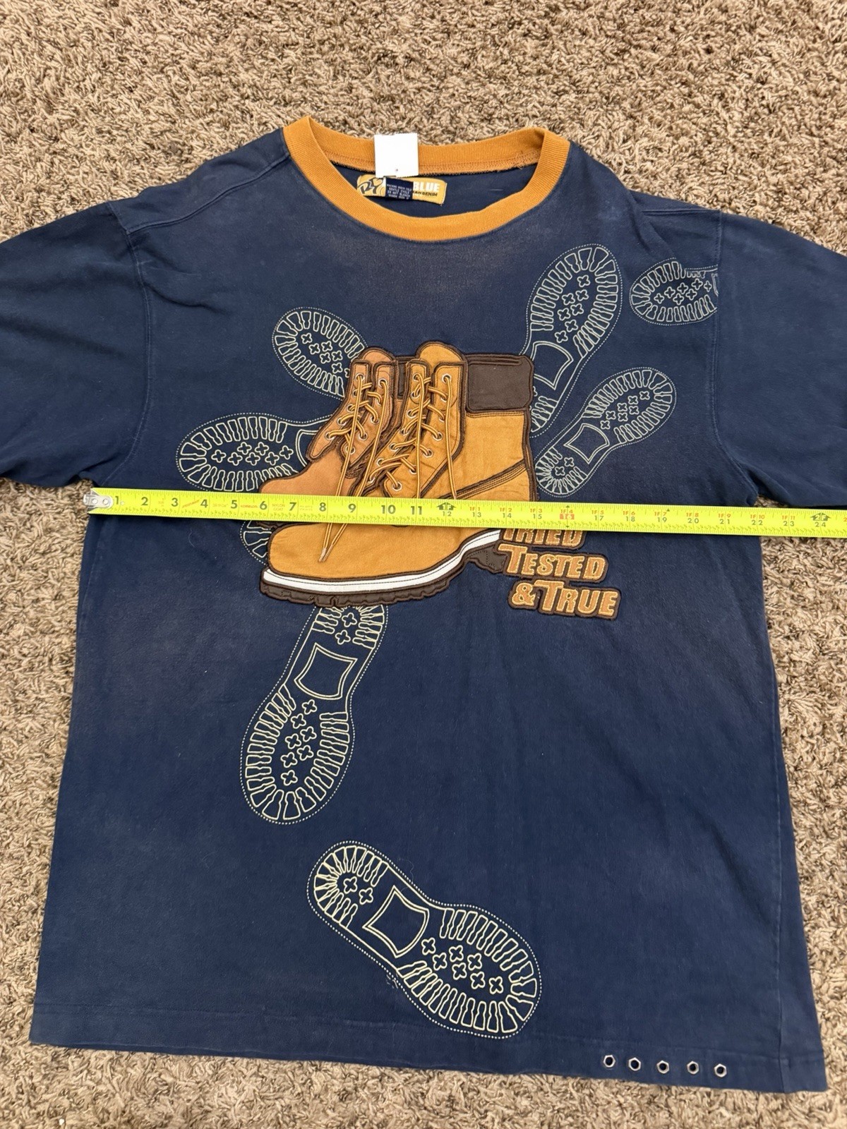 Vintage Raw Blue Tried Trusted And True Lace Up Boots T Shirt Mens Size Large gallery