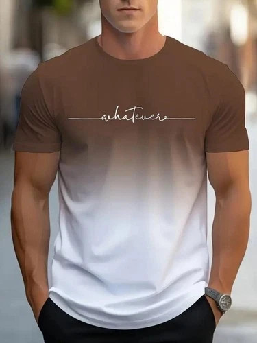 Men's Vintage Gradient Print Casual Tee Shirt Breathable Polyester O-Neck gallery