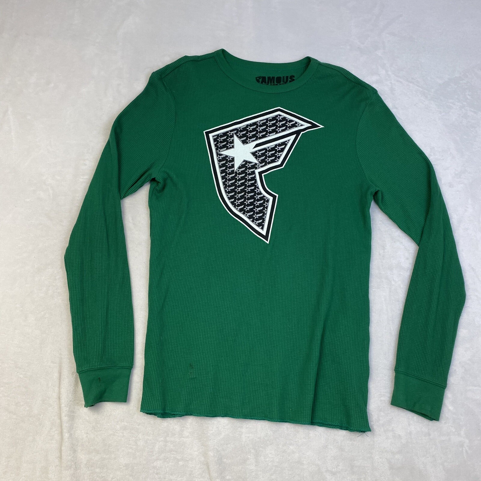 Famous Stars Straps Shirt Men’s Large Green Thermal Waffle Knit Vintage Y2K