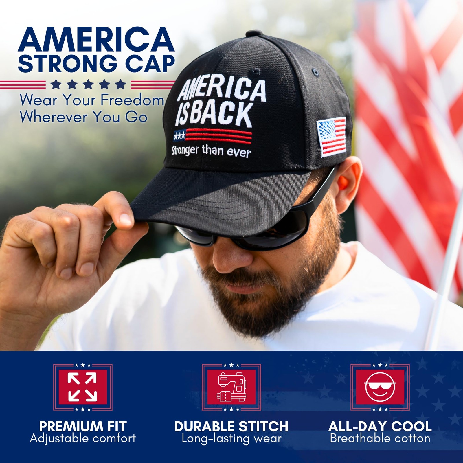 American Flag Hat for Men Women, USA Hats Baseball Cap, Patriotic Caps Outfit... gallery