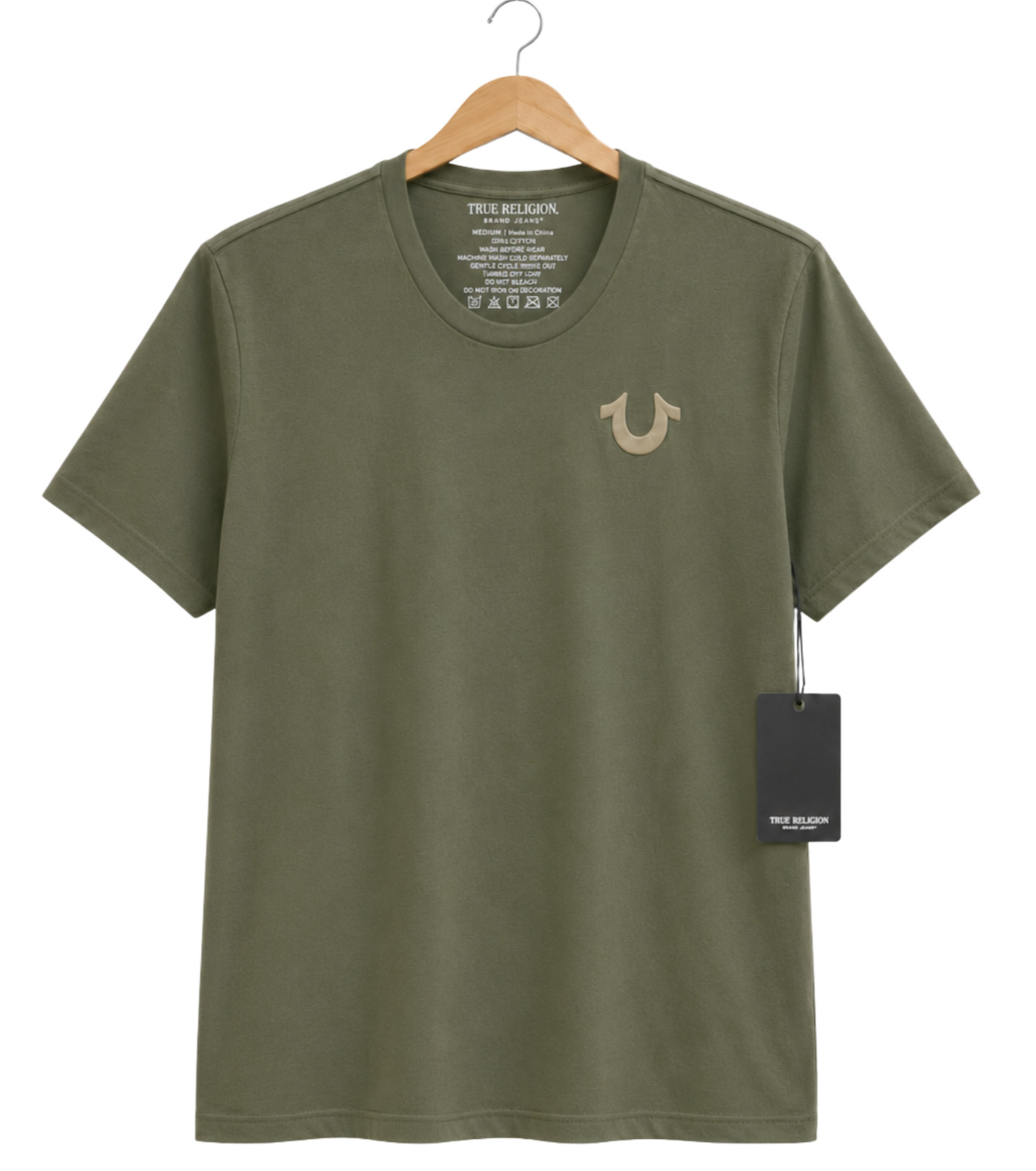 True Religion Mens T Shirt Medium Olive Green Raised Graphic Buddha Logo Tee NWT gallery