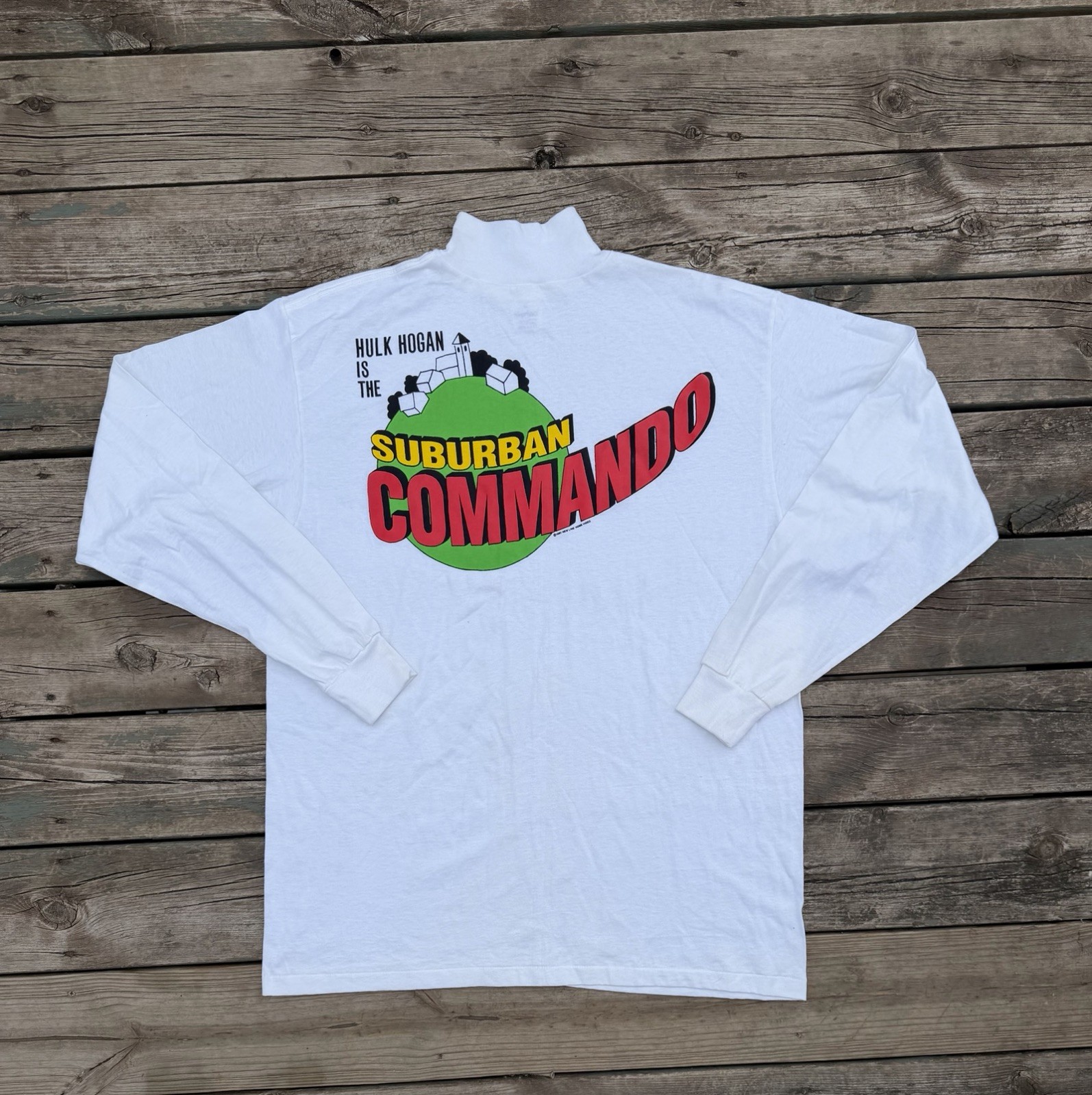 Vintage 1991 Hulk Hogan Suburban Commando White XL Long Sleeve Tee. Movie Promo