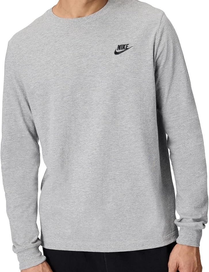 Nike Men's Sportswear Club Long-Sleeve T-Shirt- Dark Grey Heather- Size Medium gallery