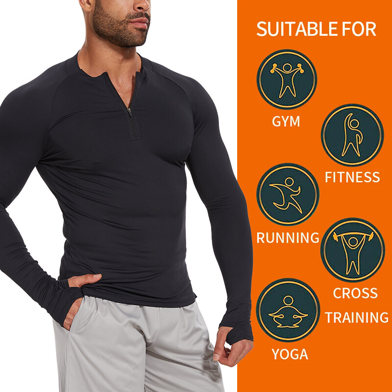 Men Compression Shirt Long Sleeve Athletic Fitness Quick-drying Breathable Tops gallery
