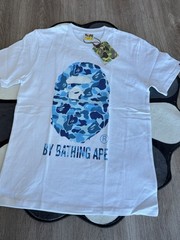 A Bathing Ape BAPE Men’s S White Blue Camo Ape Head Graphic Crew Neck Tee