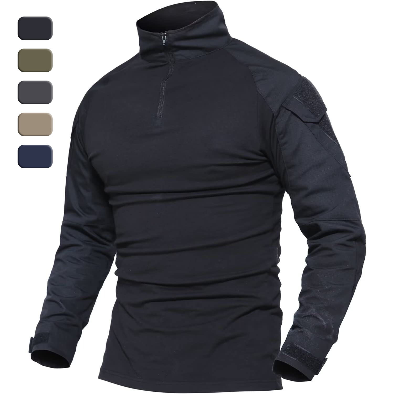 Mens Training Shirts Outdoor Hiking Long Sleeve Pocket 1/4 Zip Ripstop Work Tops gallery
