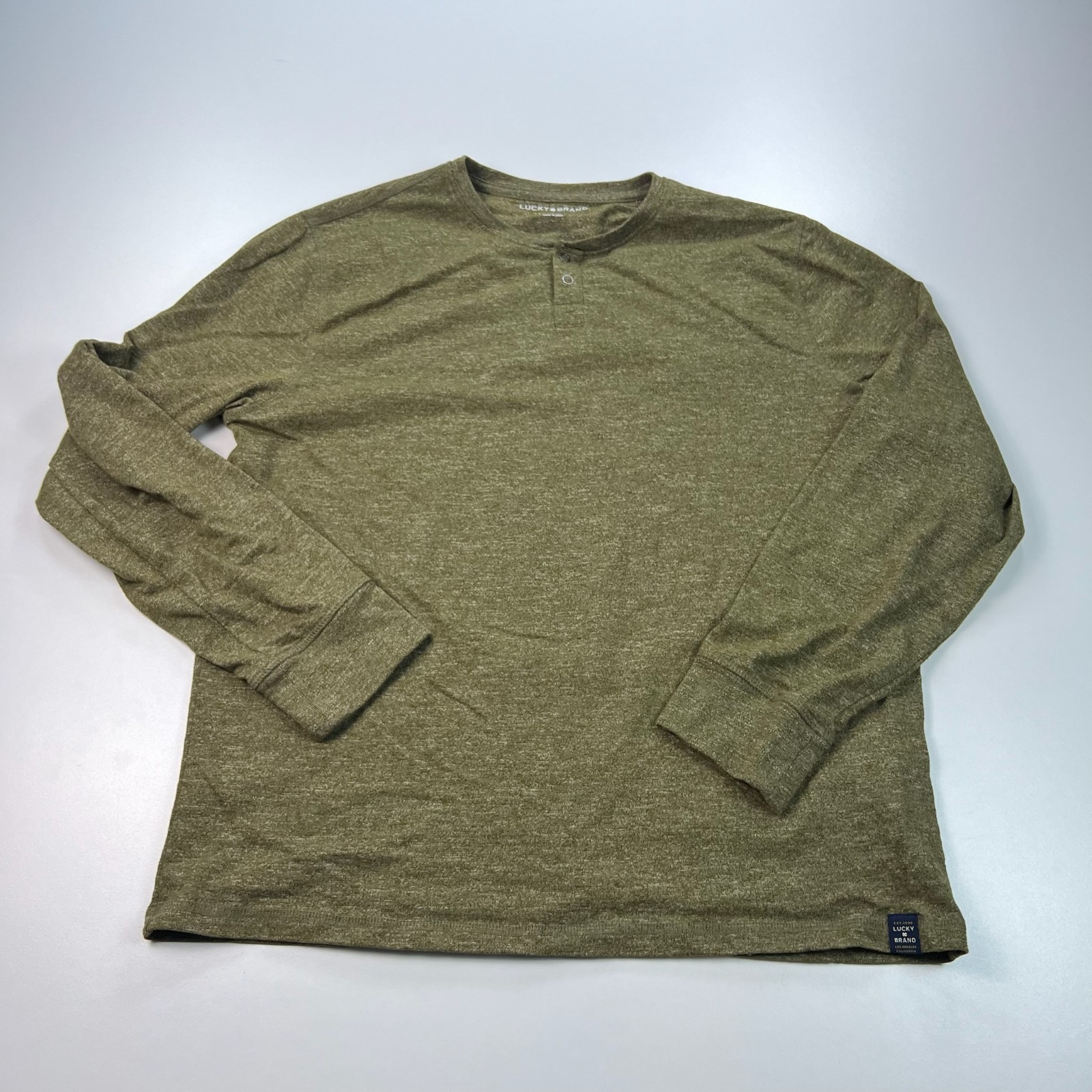 Lucky Brand Henley Shirt Mens Large Green Long Sleeve Casual Preppy