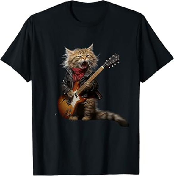 Rock Cat Playing Guitar – Funny Guitar Cat T-Shirt, Black