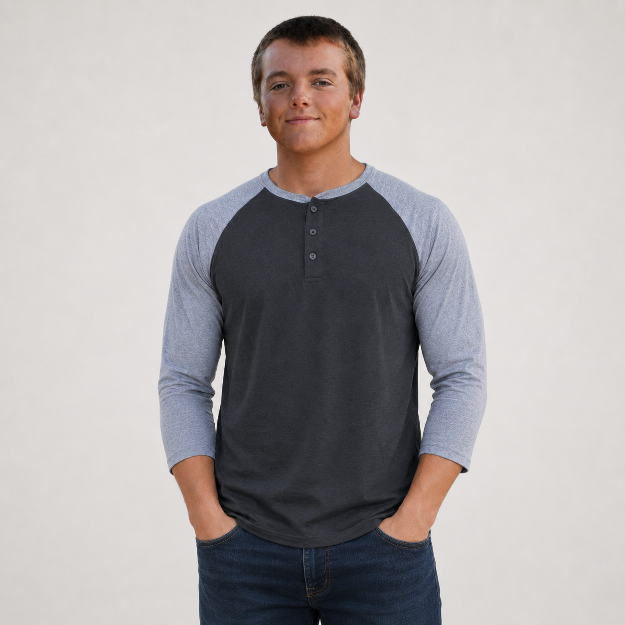 Hawk Men's Black and Gray Pullover Henley Shirt Medium gallery