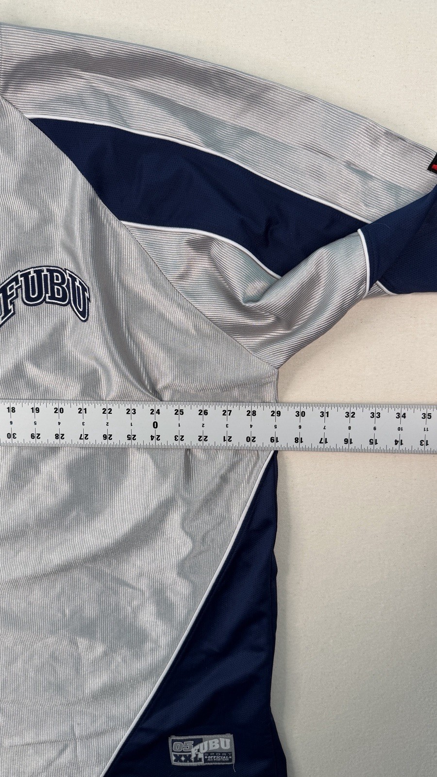 Vintage FUBU Sports Jersey XXL Grey Navy Mesh Y2K Hip Hop Streetwear Shirt gallery