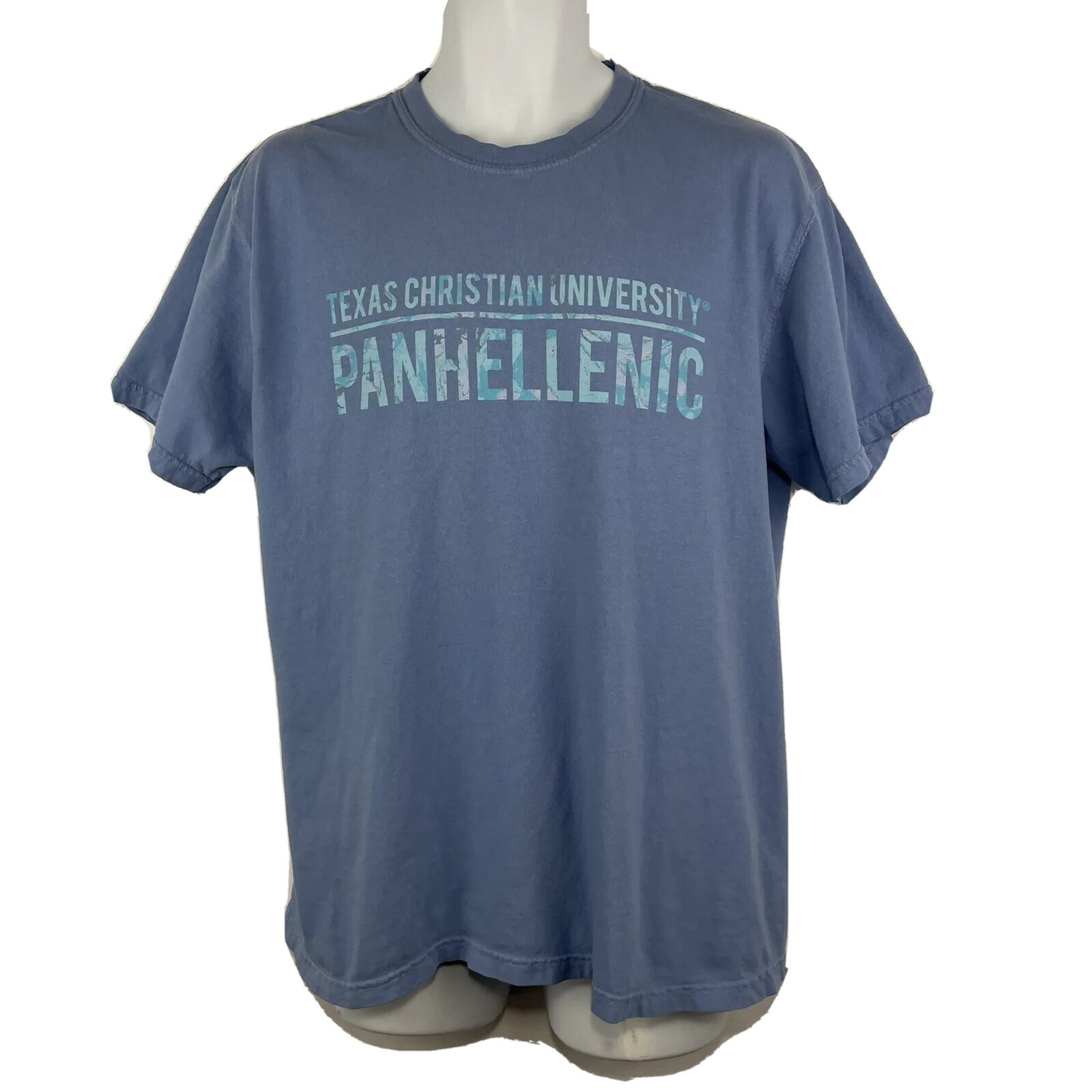 Texas Christian TCU Panhellenic T Shirt/Mens (L) Blue Comfort Colors 100% Cotton