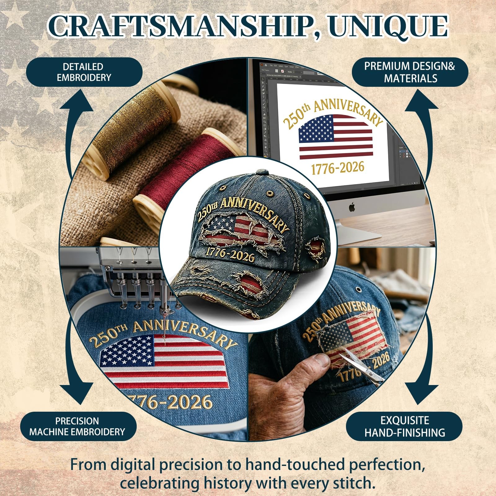 USA 250th Anniversary Distressed Casual Cap,250 Anniversary USA hat 1776-2026... gallery