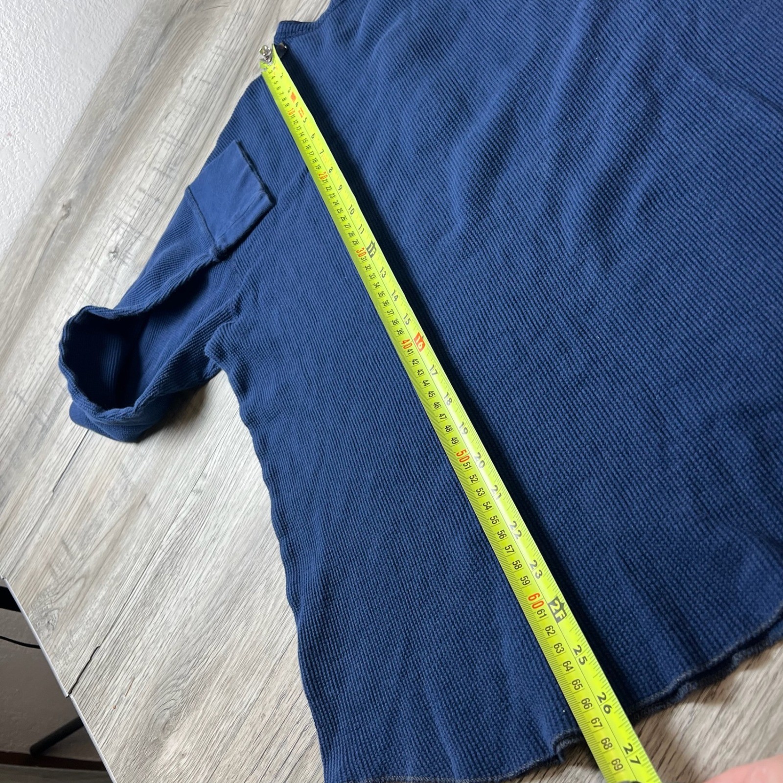 American Eagle Henley Mens Large Blue Waffle Knit Long Sleeve Thermal Shirt gallery