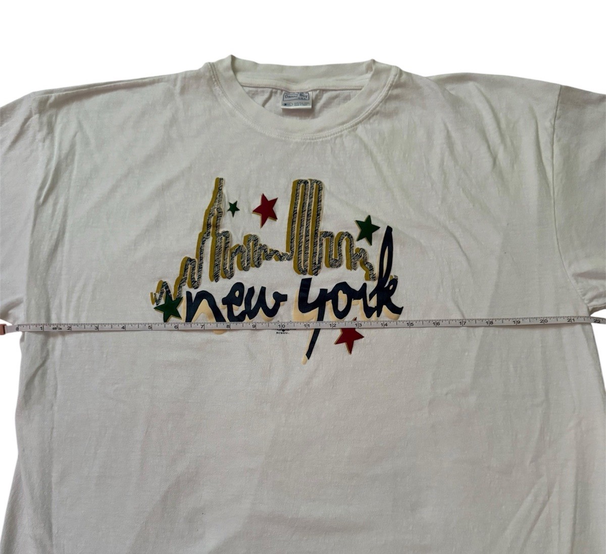 Vintage 90s New York City T Shirt XL White Glitter Skyline Twin Towers gallery