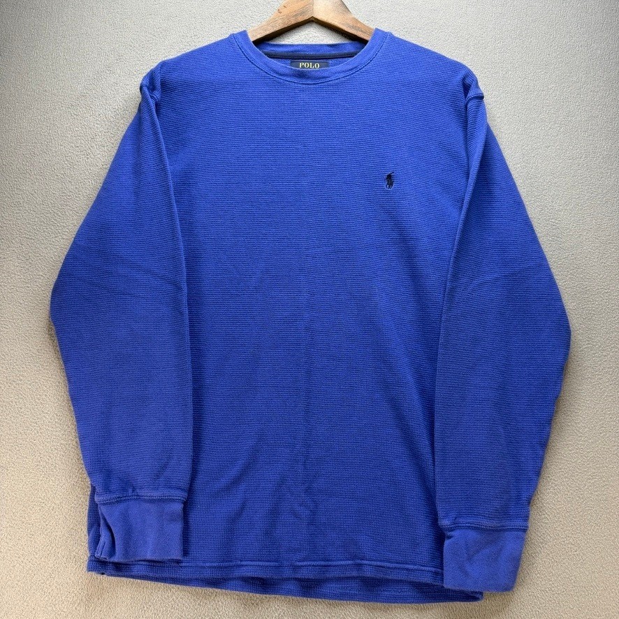 Polo Ralph Lauren Thermal Shirt Waffle Knit Regular Fit Large Blue Pony Logo gallery