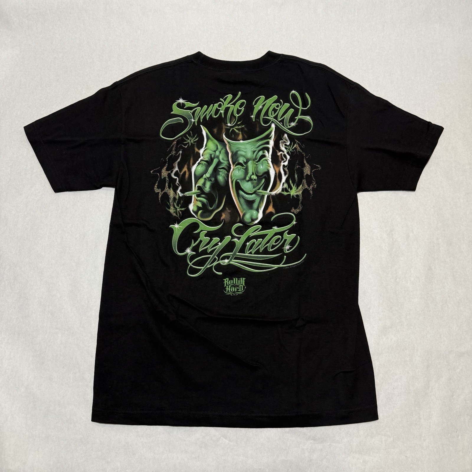 Vintage Rollin Hard Smoke Now Cry Later T-Shirt L Weed Smile Tee Y2K gallery