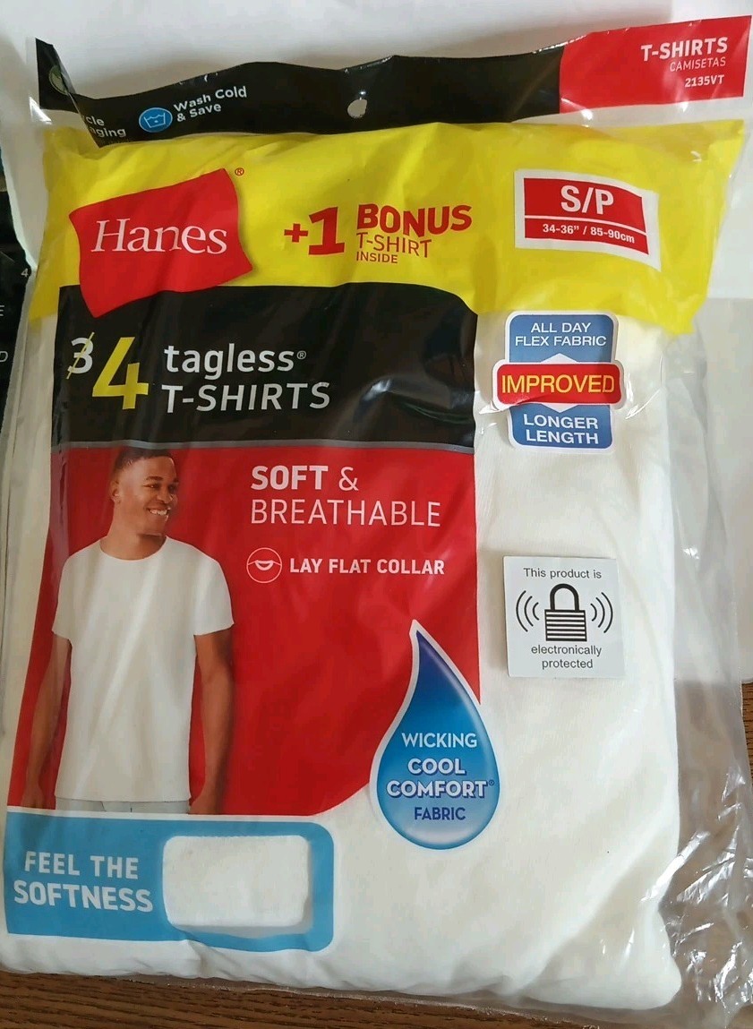 Hanes Men's Tagless Comfortsoft crewneck T-Shirt-White, SIZE S/P 34"-36 , 4-Pack gallery