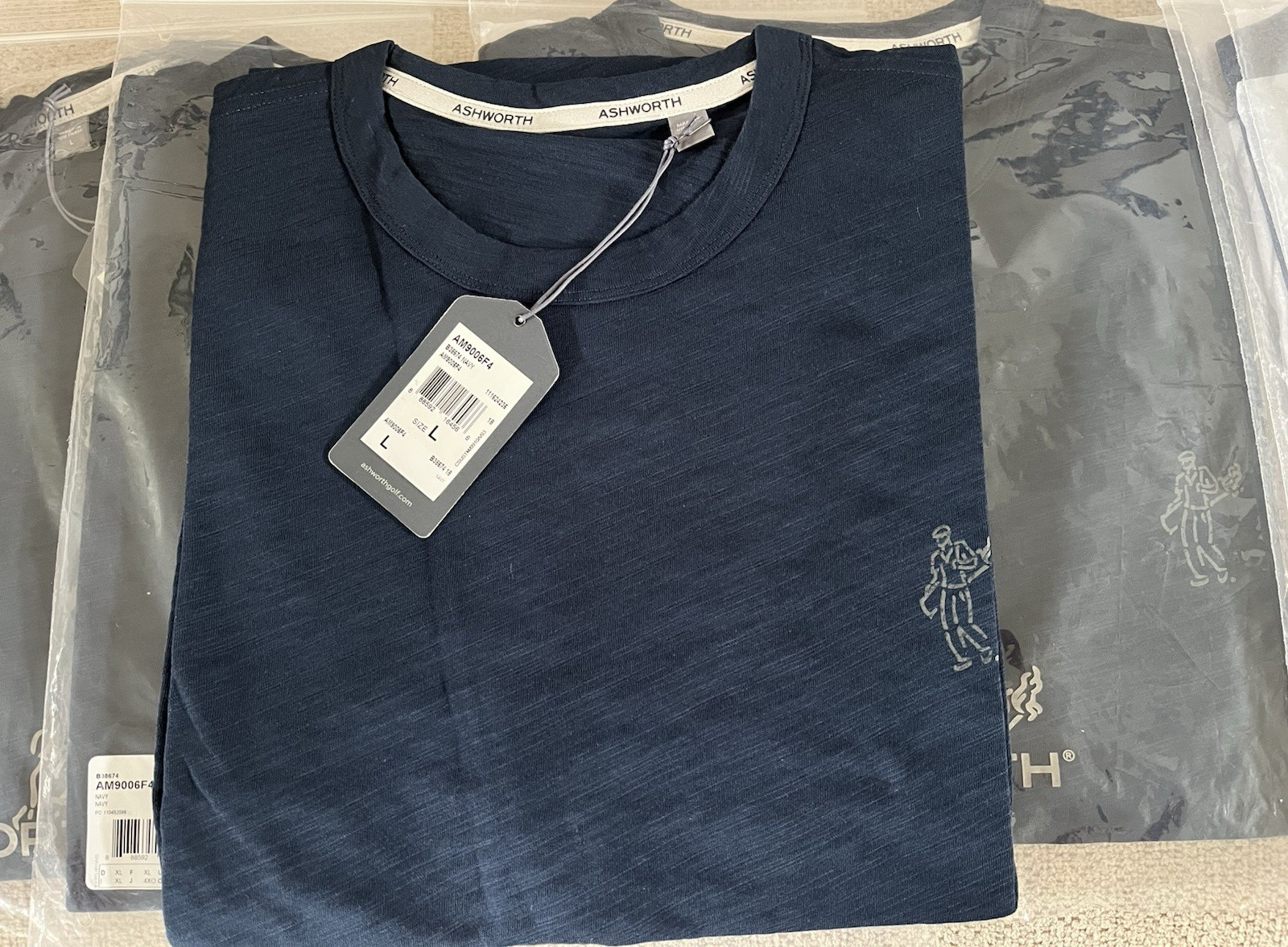 NEW W/TAG ASHWORTH MEN’S SPACE DYED WALKING MAN TEE SHIRT NAVY SZ LARGE MSRP $40