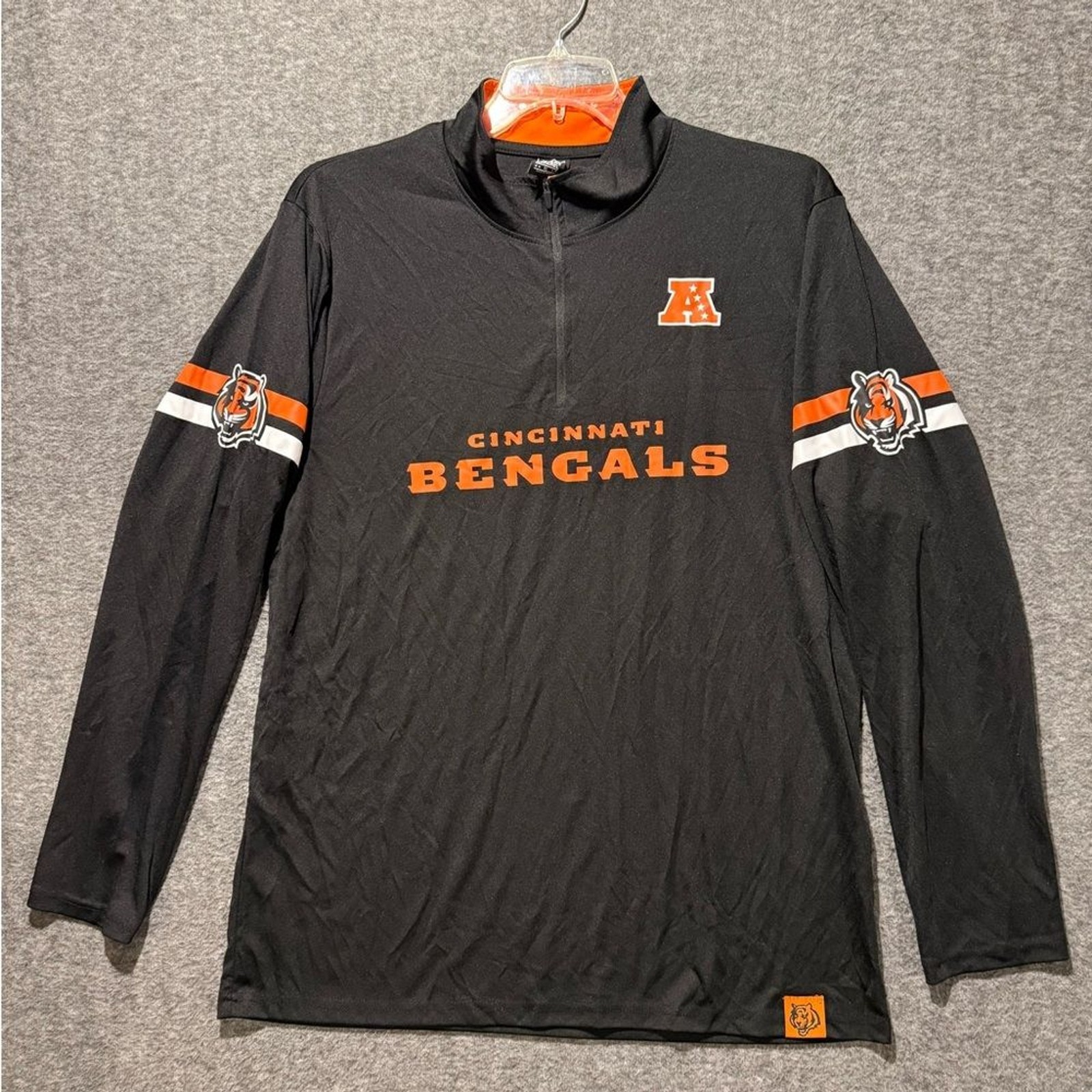 Cincinnati Bengals Pullover 1/4 Zip Tee Shirt Mens XL black NFL Team Lightweight gallery