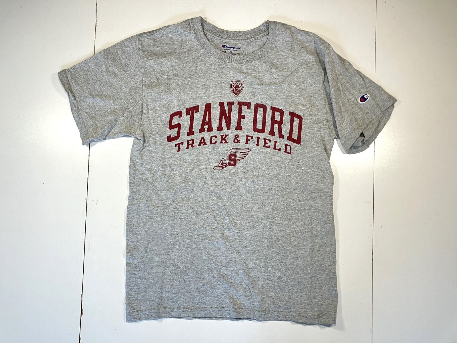 STANFORD UNIVERSITY Gray PAC=12 COLLEGE TRACK & FIELD T-SHIRT Running Team SMALL gallery
