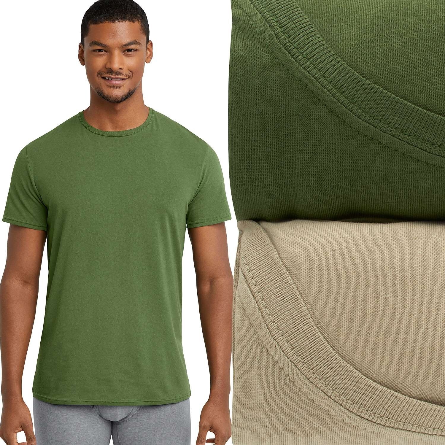 Men's Hanes Originals Ultimate Stretch-Cotton 2-Pack Tees Green Size Large NEW gallery