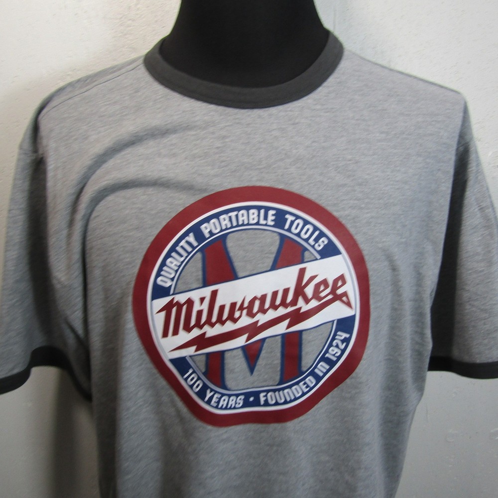 Milwaukee Tools Ringer T-Shirt Men’s XL Gray Black Short Sleeve Graphic Logo