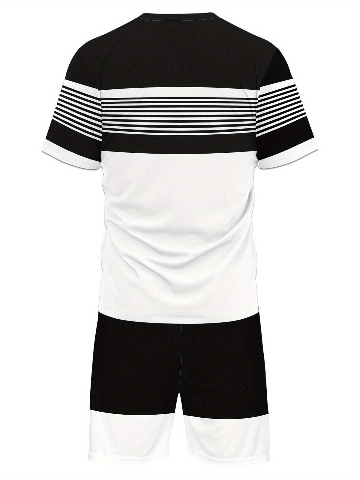 Plus Size Men's 2pcs Set: Black and White Striped Colorblock Outfit, Round Neck gallery