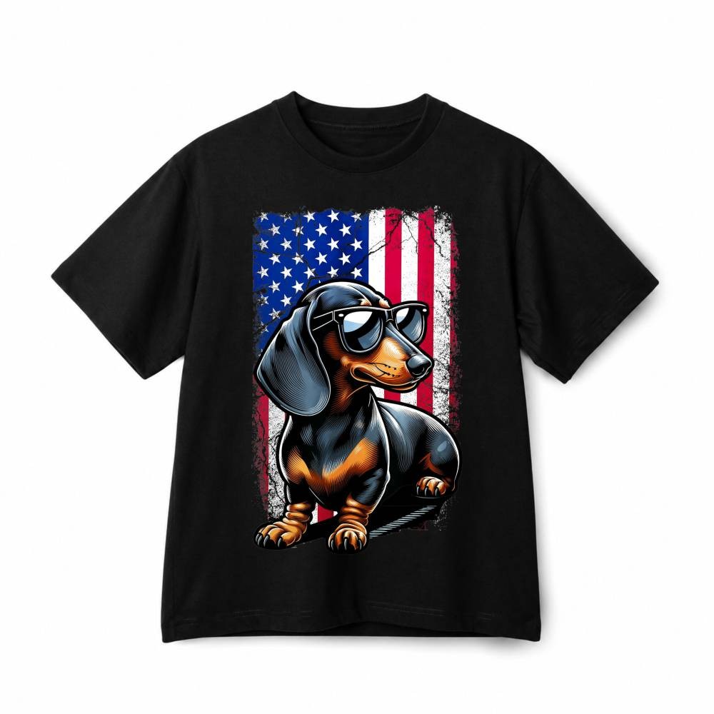 Cool Dachshund USA Distressed Flag Patriotic Graphic Cotton T-Shirt Unisex gallery