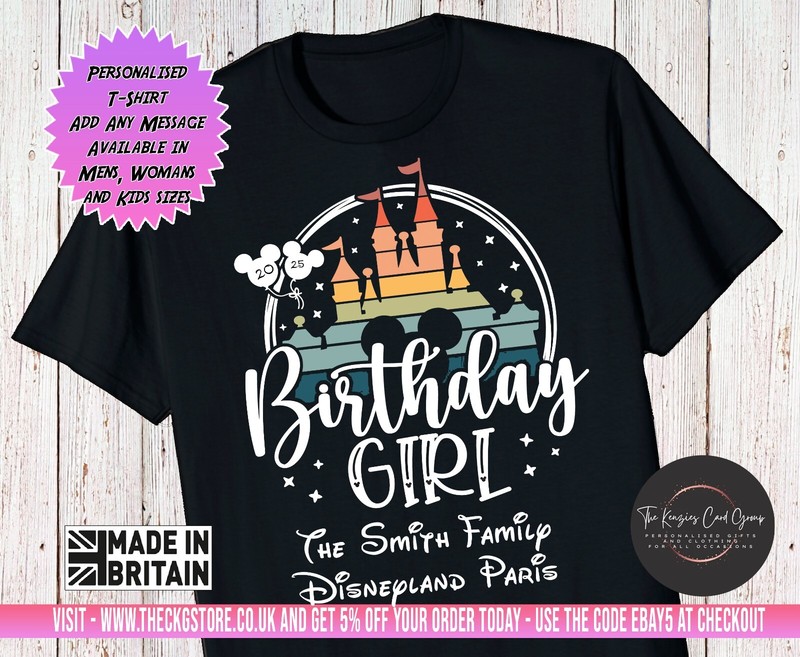 Personalised Disney Birthday Girl T Shirt Disney Trip Disneyland World  Shirt V1