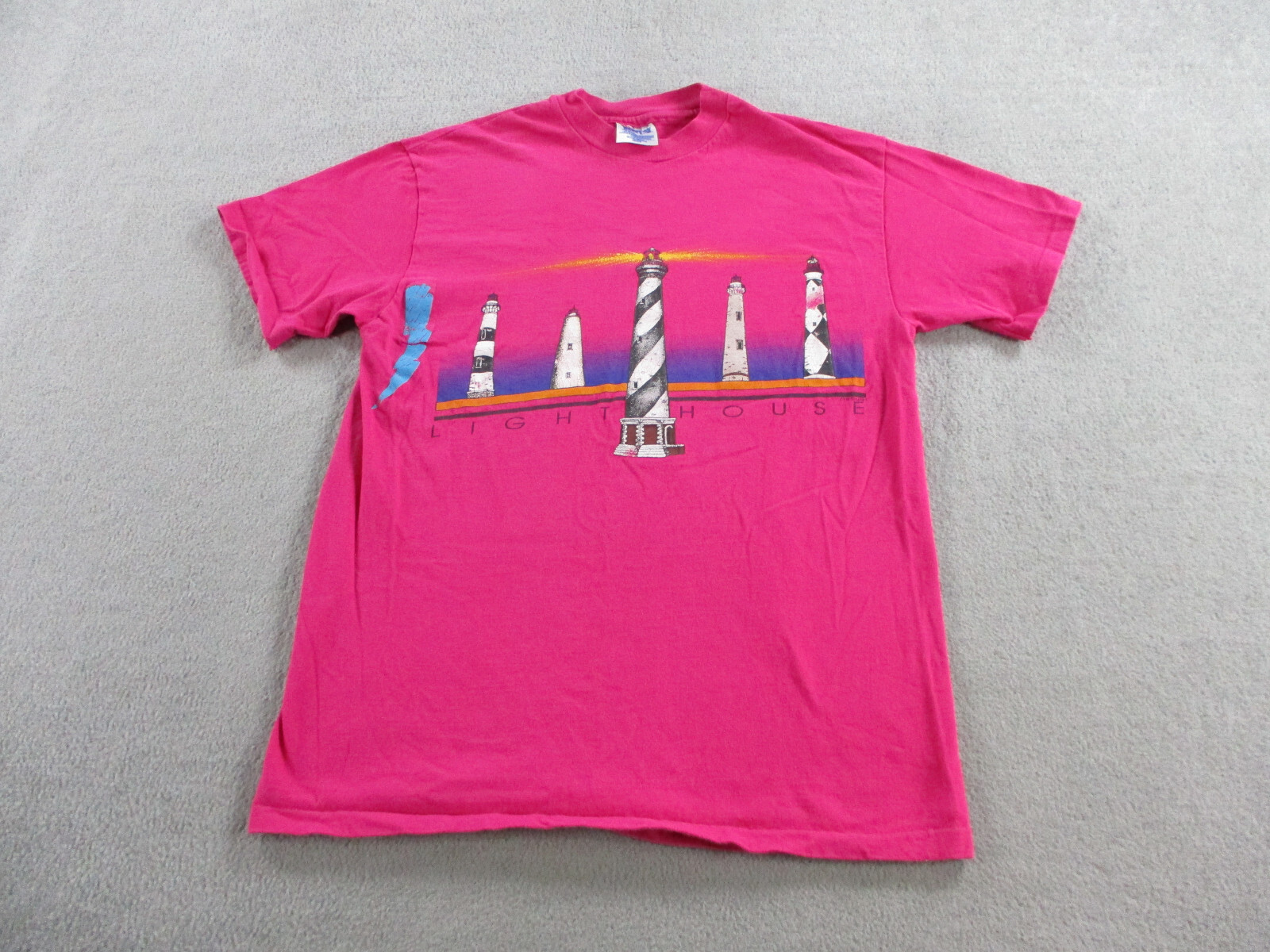 VINTAGE T Shirt Adult Medium Pink Lighthouse Beach USA Made Single Stitch 90s gallery