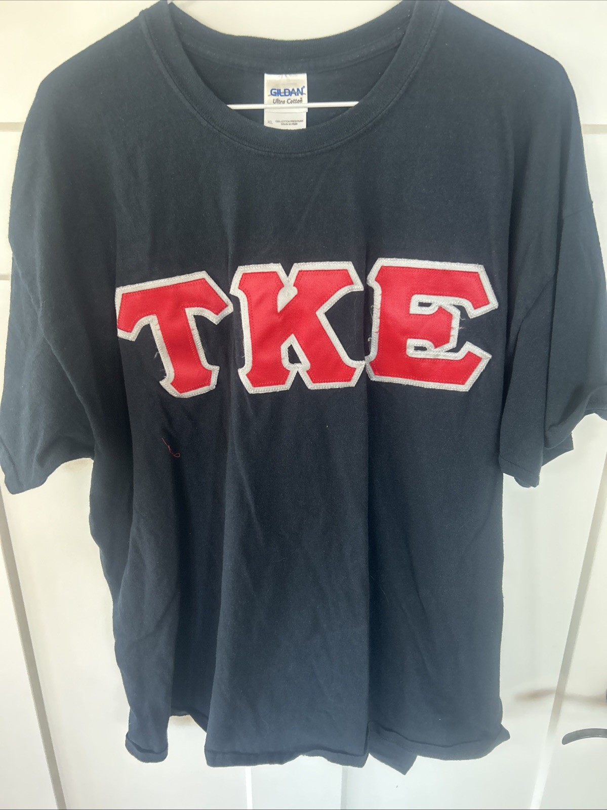 TKE Tau Kappa Epsilon Shirt Deep Navy Blue W Stitched/Patched Red Letters XL EUC gallery