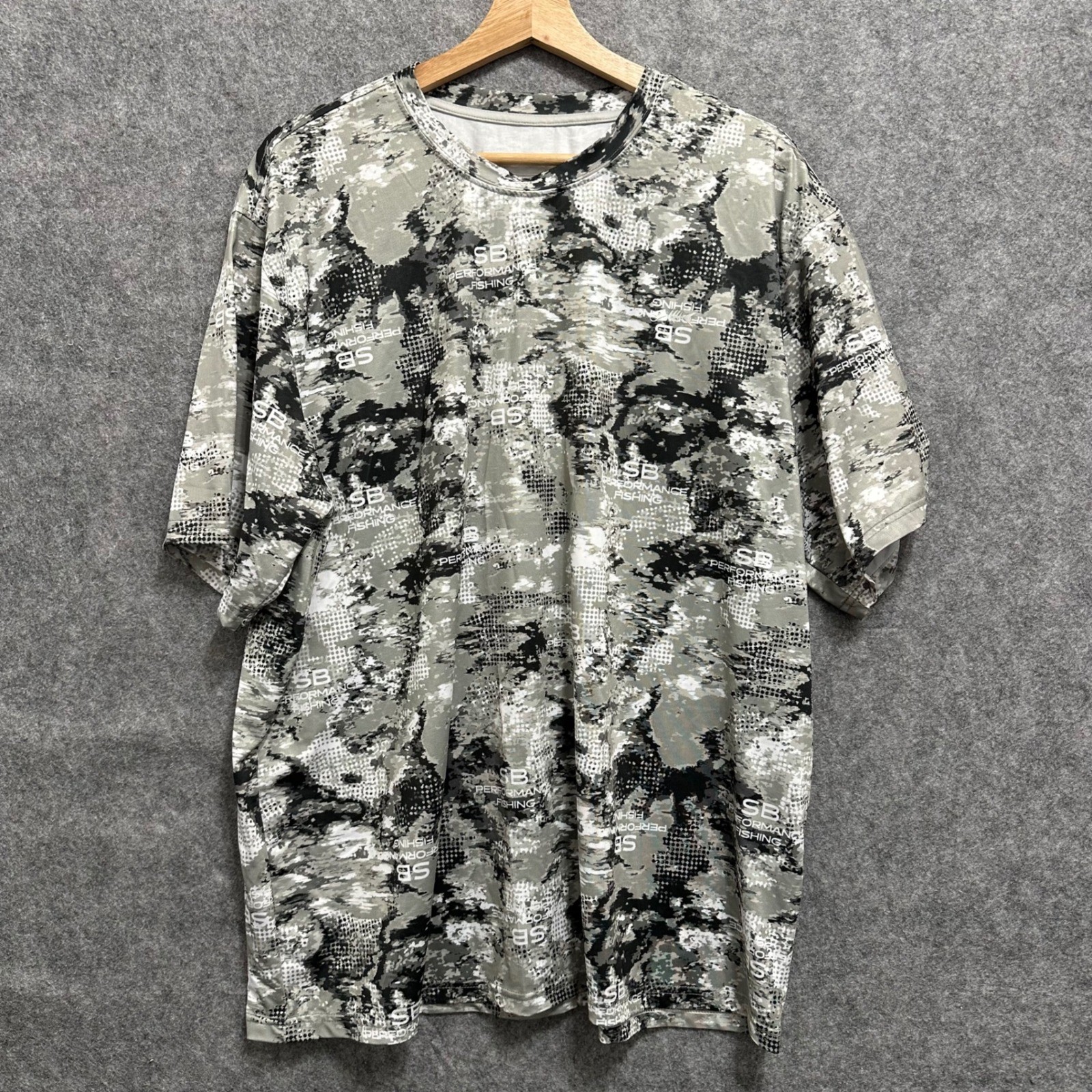 Silver Bait Fishing Shirt Mens XL Gray Camo Performance Short Sleeve Tee Spandex gallery