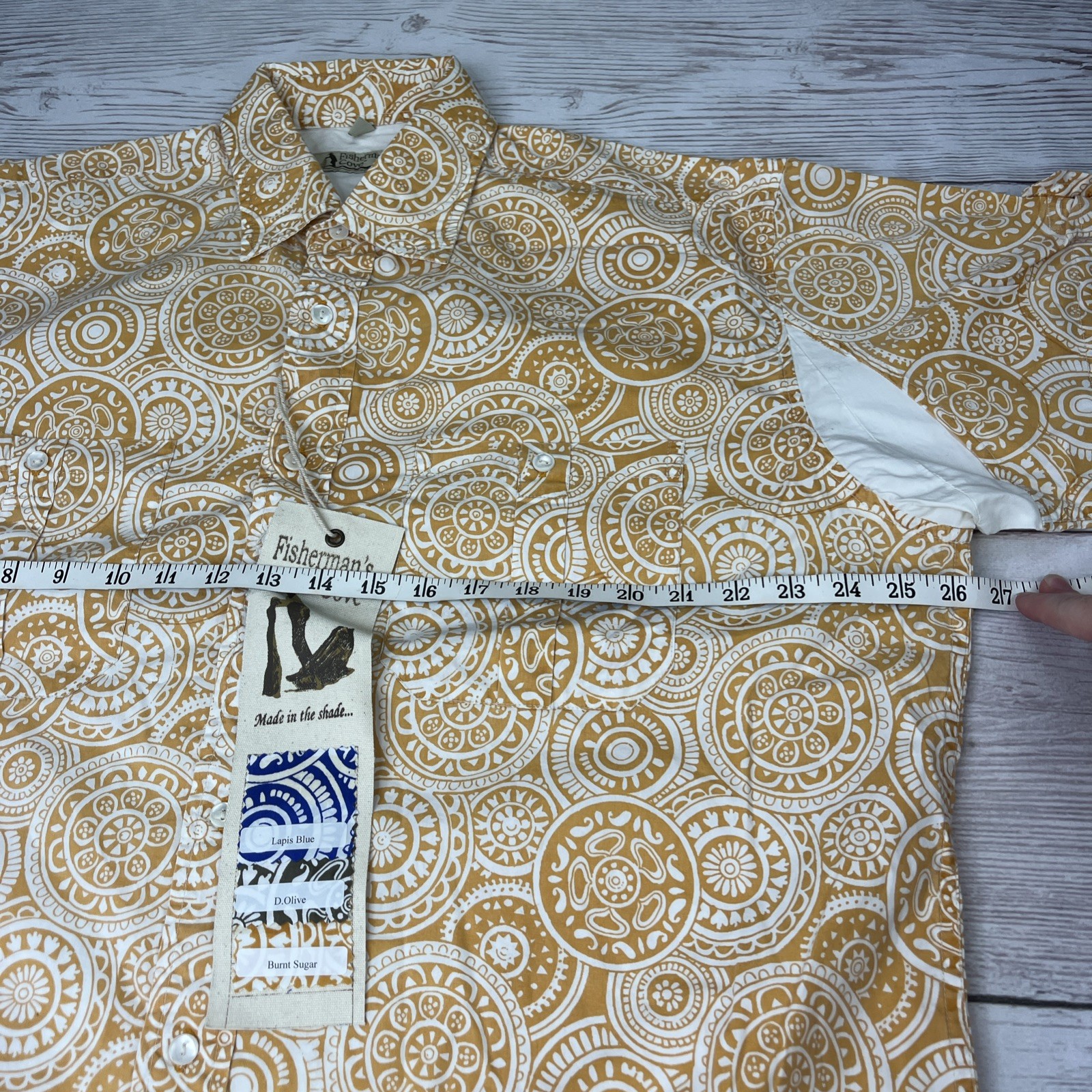 NWT Fisherman's Cove Aztec Men's L Yellow Burnt Sugar Short Sleeve Free Shipping gallery