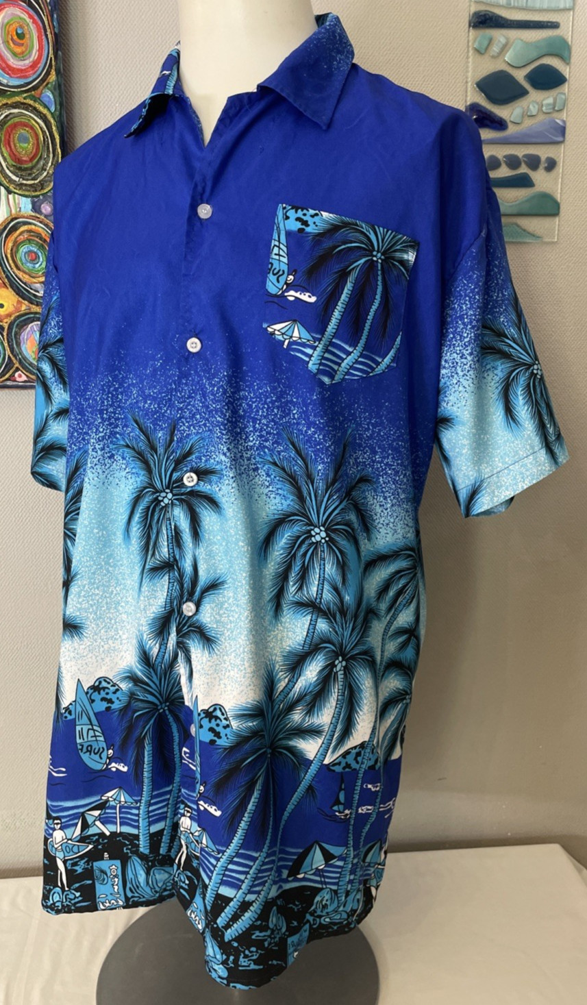 Beach & Palm Tree Hawaiian Shirt Fight The Wolf Men’s Summer Shirt Size XL