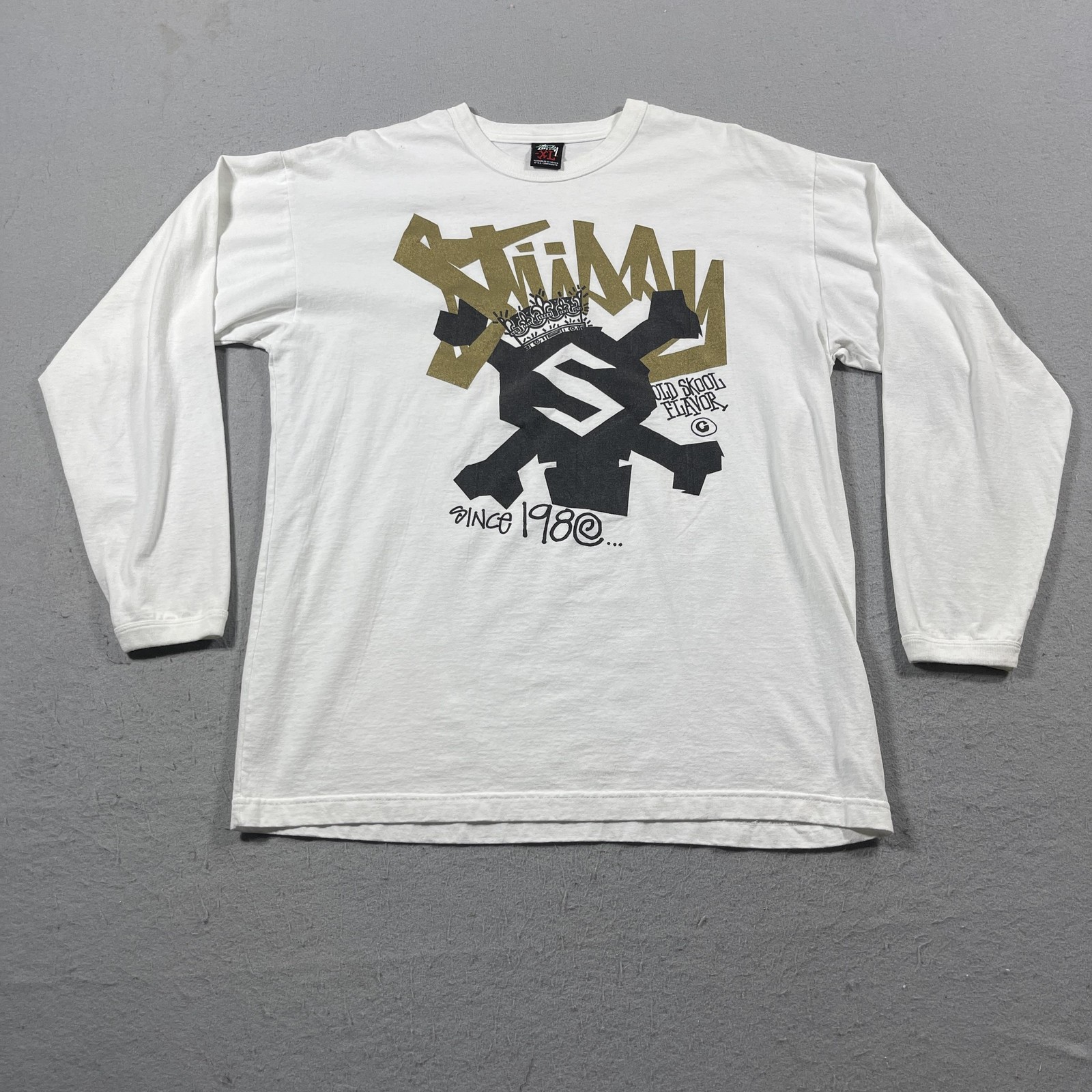 Vintage Stussy Shirt Mens XL White Long Sleeve Old Skool Flavor Graphic 90s gallery