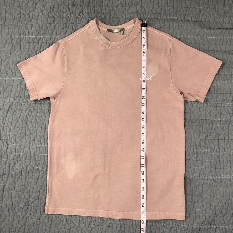 Kith Shirt Men XS Pink Script Logo Embroidered Tee Crewneck Distressed Patina gallery