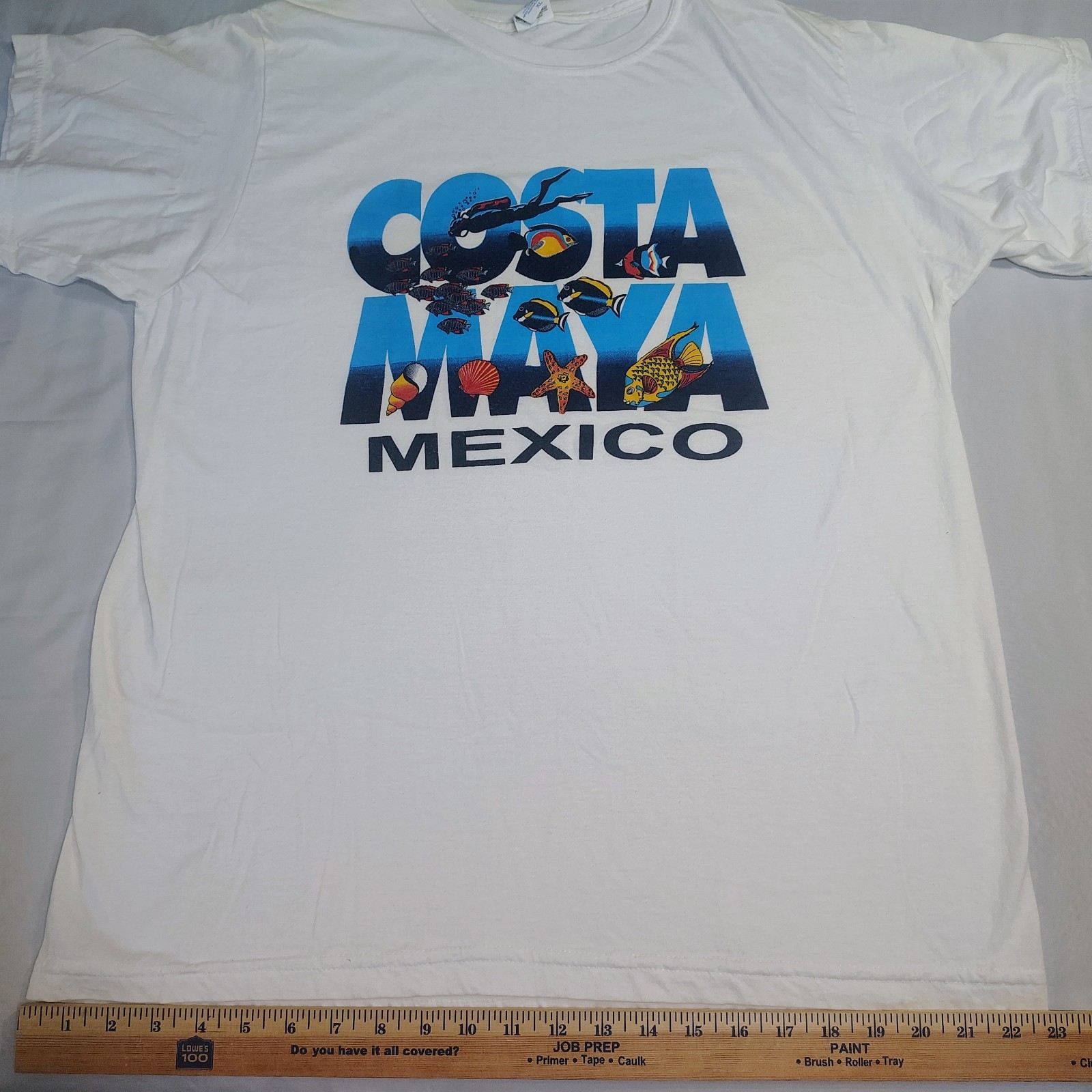 Costa Maya Mexico Shirt White Colorful Graphic Sz XL Sea Life Scuba Diver Fish gallery