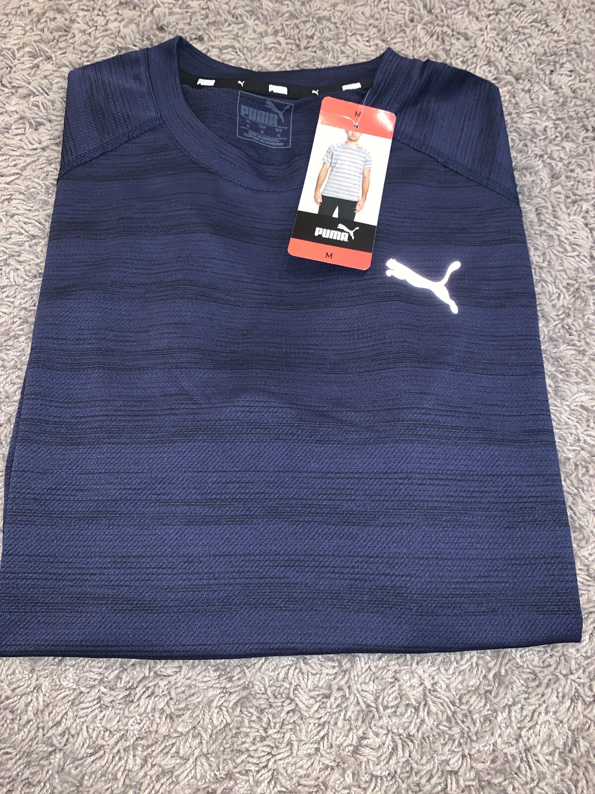 NWT Men’s PUMA Medium Navy Blue PACE Tee T-Shirt Lightweight / Reflective Logo