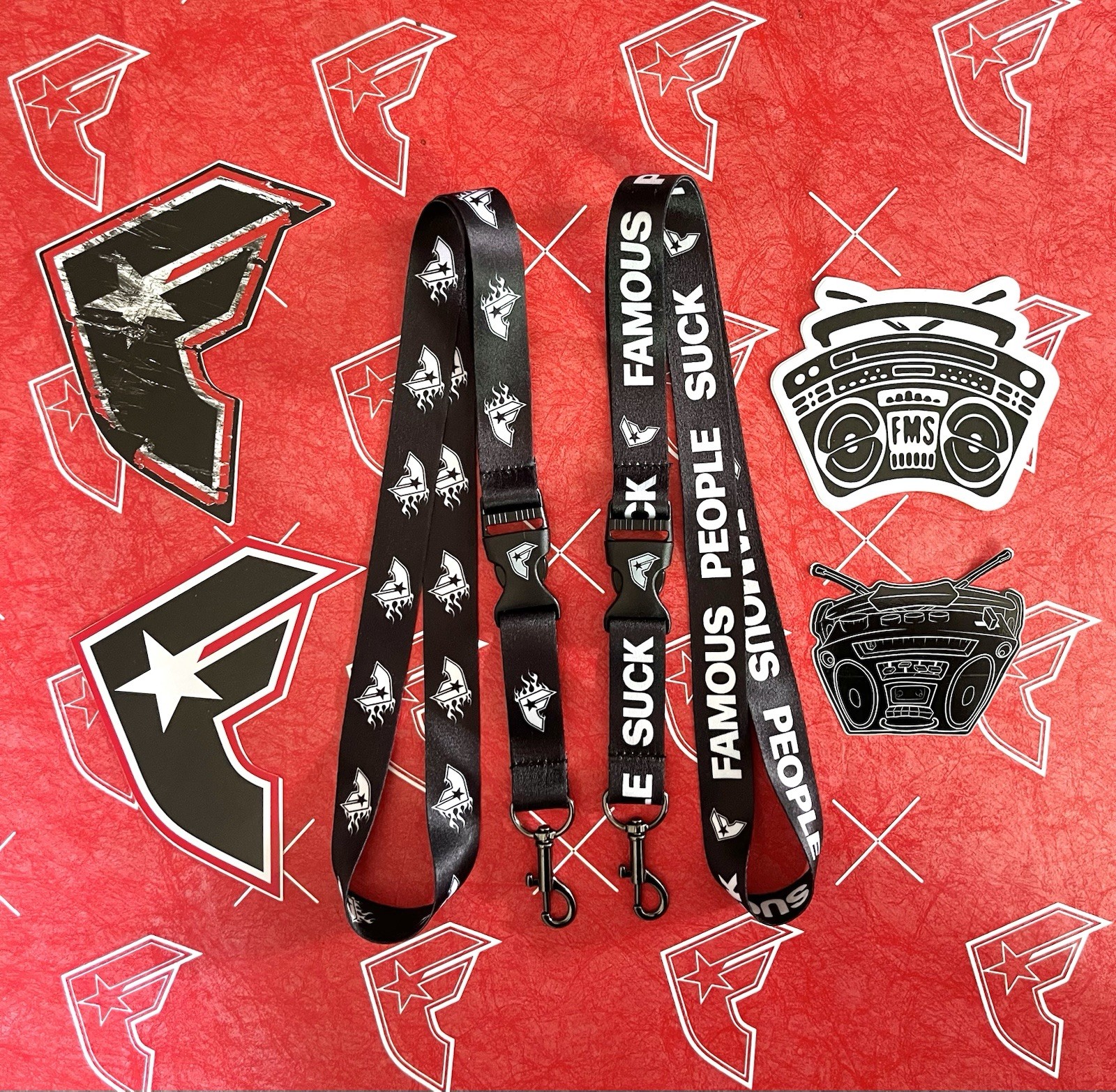 Famous Stars And Straps Boombox Sticker And Lanyard Set Blink 182 Travis Barker gallery