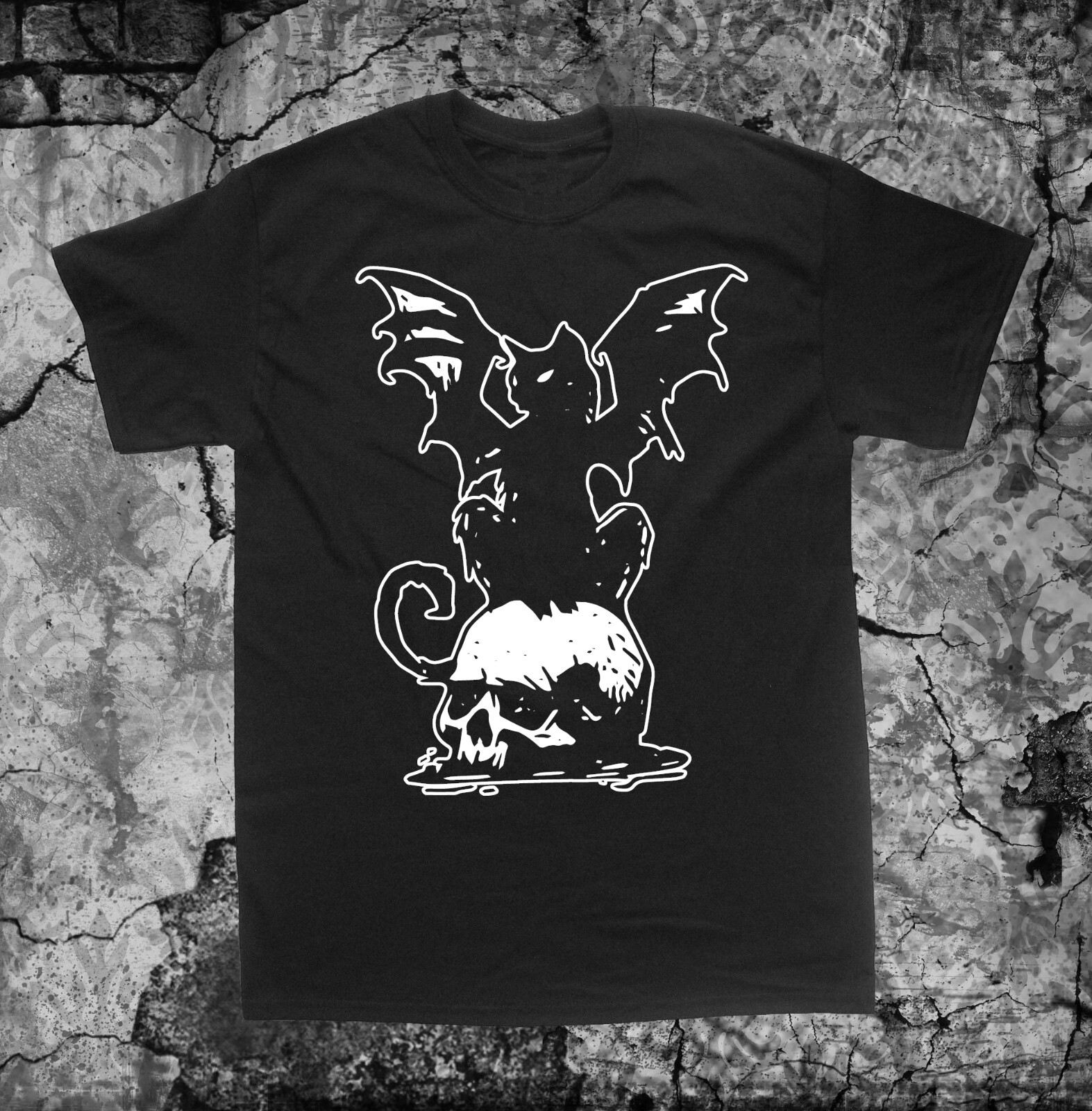 Cat Bat Skull Shirt - Occult star Punk Metal grunge gothic pentagram Skeleton gallery
