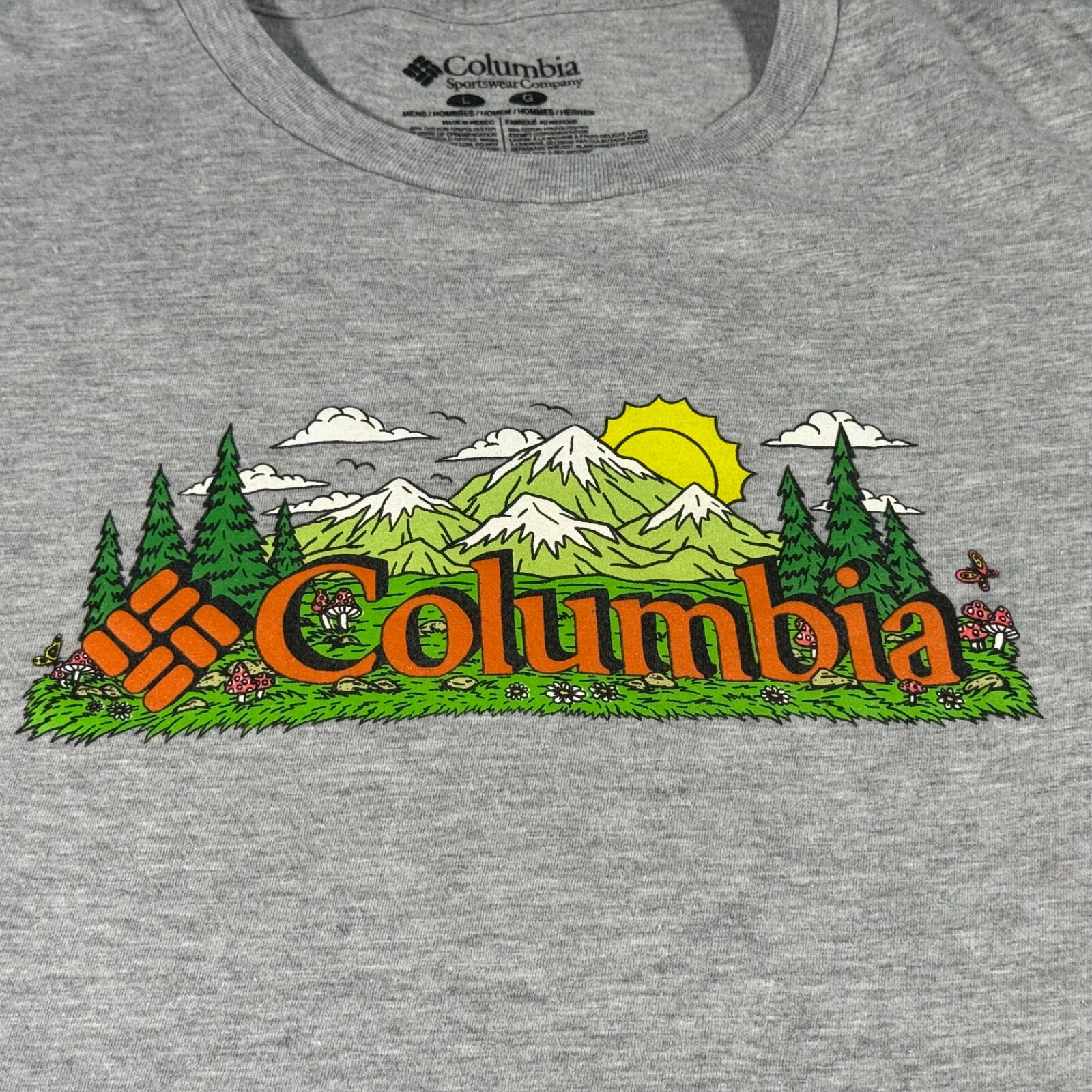 Columbia Shirt Adult Large Gray Outdoors Sun Mountains Trees Sports Hiking Mens gallery