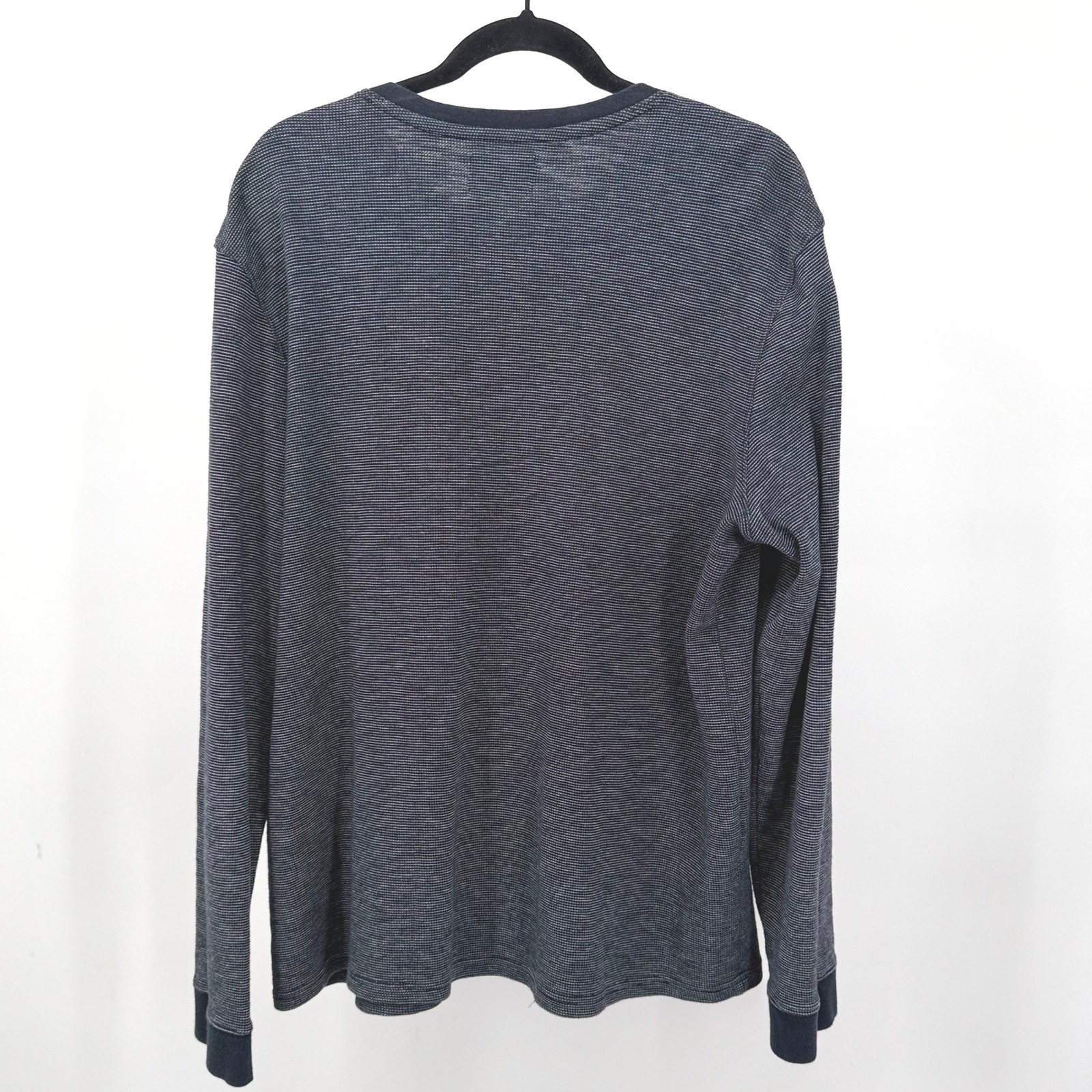 Rock & Republic Mens XL Shirt Henley Blue Microstripe Long Sleeve Pocket gallery