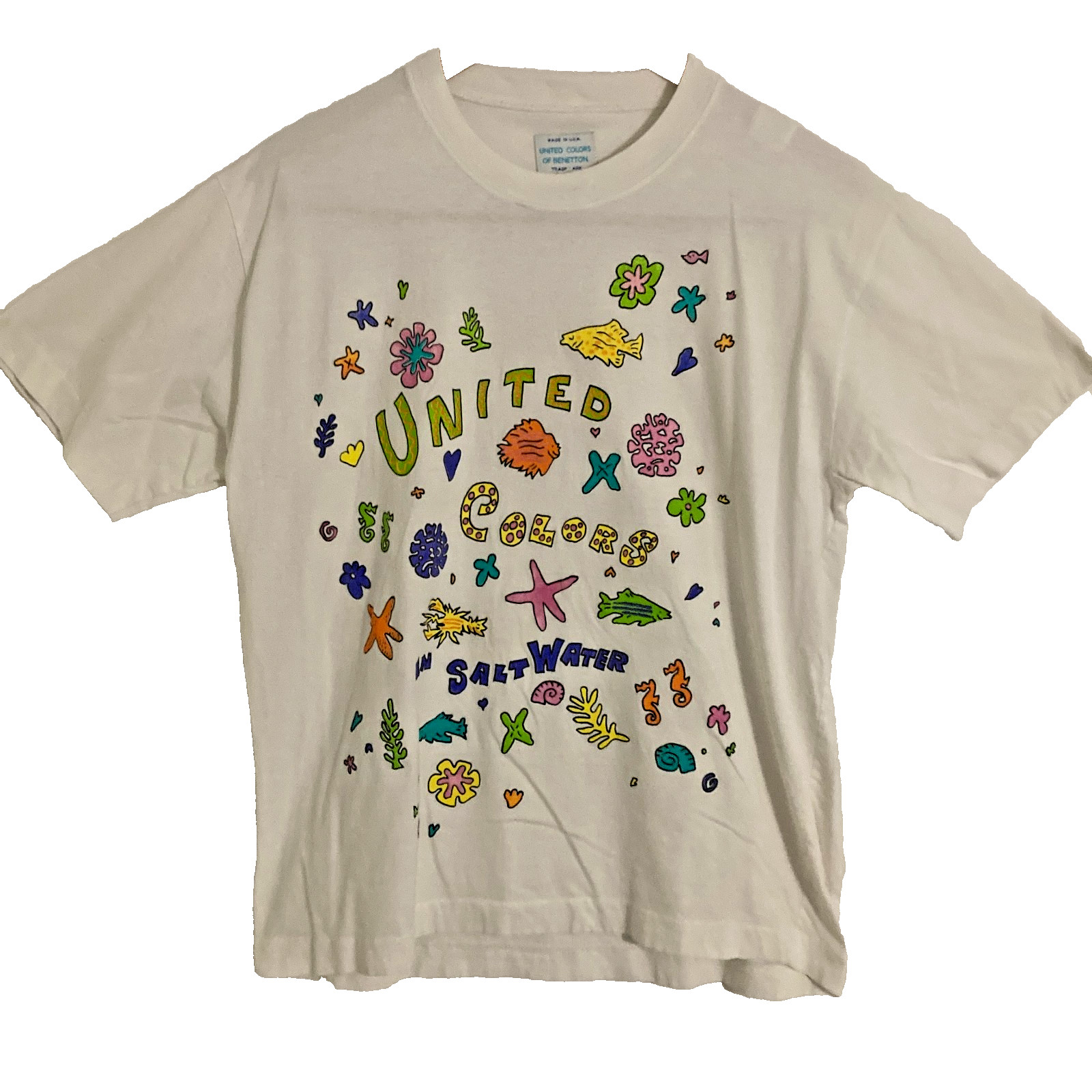 United Colors Salt Water USA Made Shirt Adult M Fish Ocean Shells Beach Tee