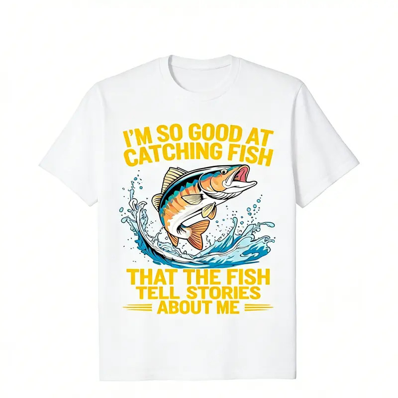 Funny Fishing T-Shirt Mens Graphic Tee Novelty Fisherman Gift Cotton Clothes