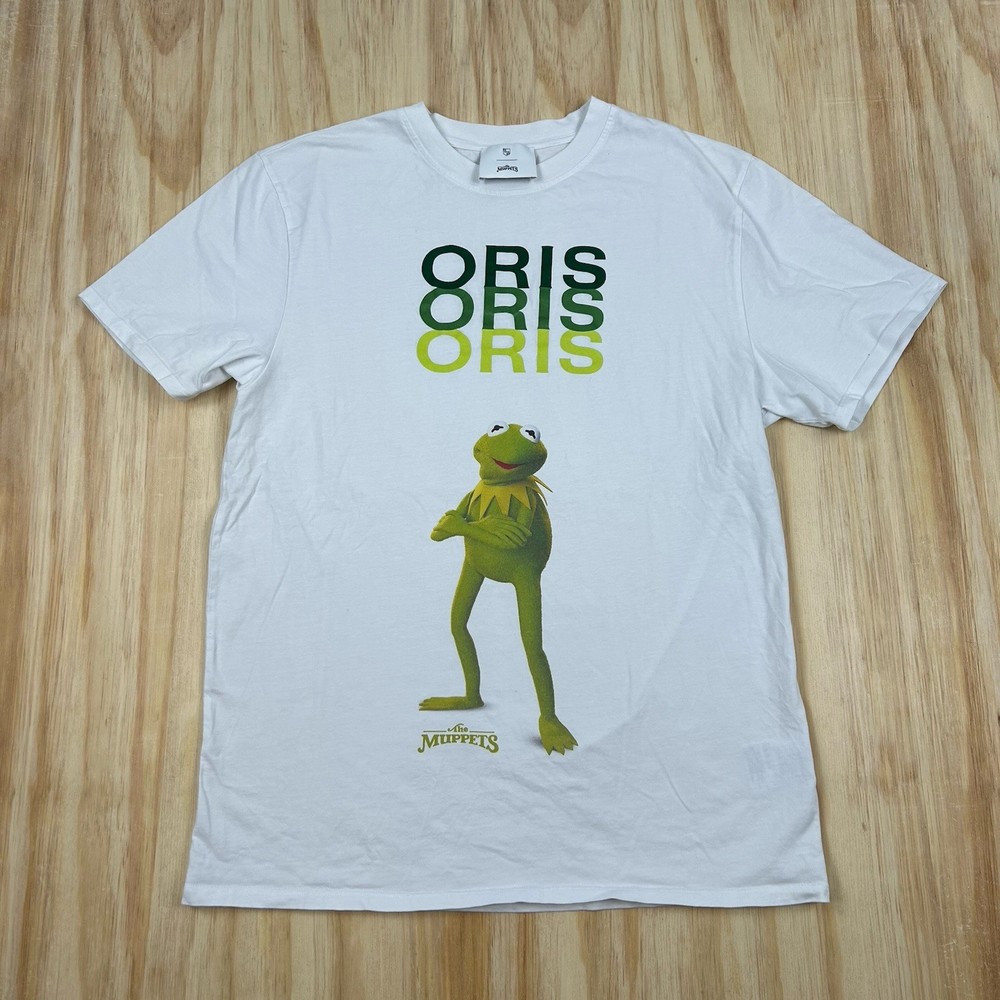 RARE Oris x Muppets T-Shirt Mens M White Kermit The Frog Organic Cotton Graphic