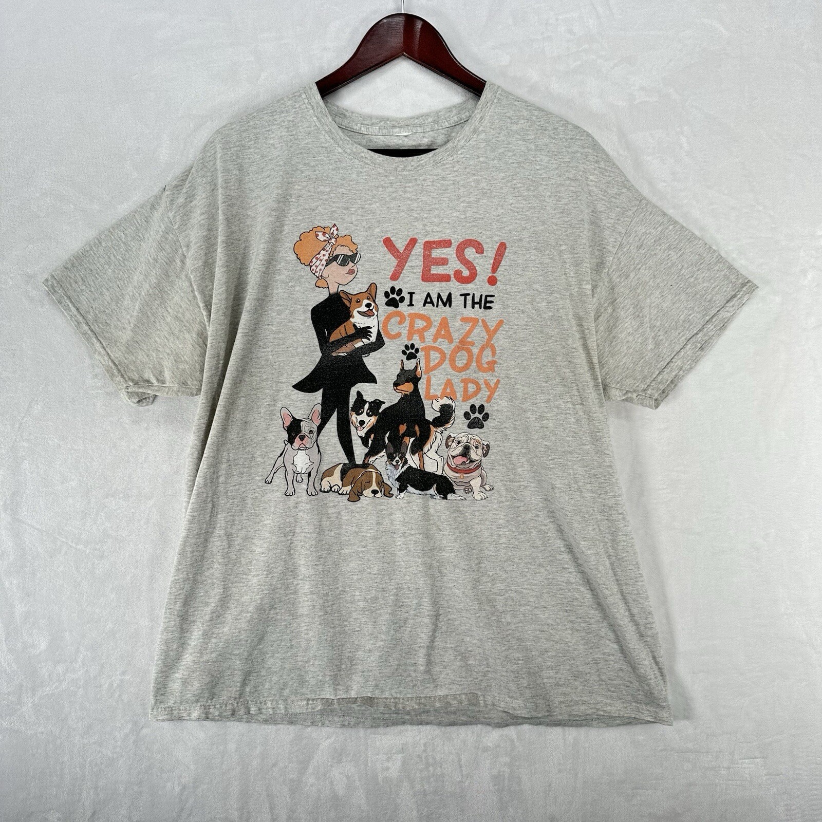 Vintage Crazy Dog Lady Shirt Mens XL Gray 90s Y2K Funny Unisex Animal