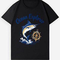 Ocean Explorer Marlin Fishing Graphic Cotton T-Shirt for Outdoor Enthusiasts